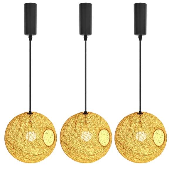Kiven H Track Pendant Lightning,Adjustable Cord Length,Modern H Track Lighting Pendant Lights with Rattan Shade, 3 Lights