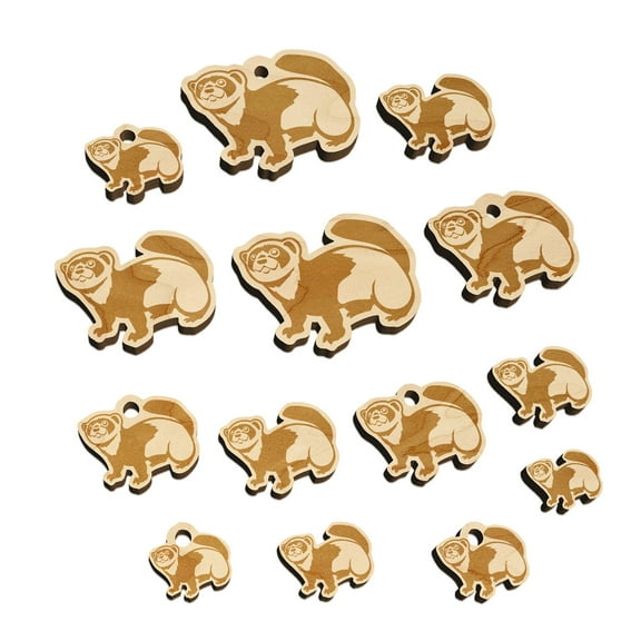 Friendly Ferret Wood Mini Charms Shapes DIY Craft Jewelry - With Hole - Various Sizes (16pcs)