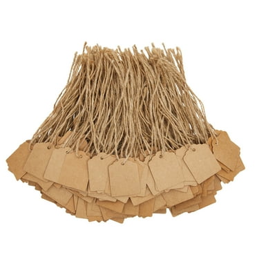 1000-Pack Kraft Paper Gift Tags with Jute Twine String, Blank Merchandise Price Hanging Labels 1.3 x 1.7, Bulk Brown Tags for Wedding, Birthday, Holiday, Party Favor, Art and Craft Wrapping
