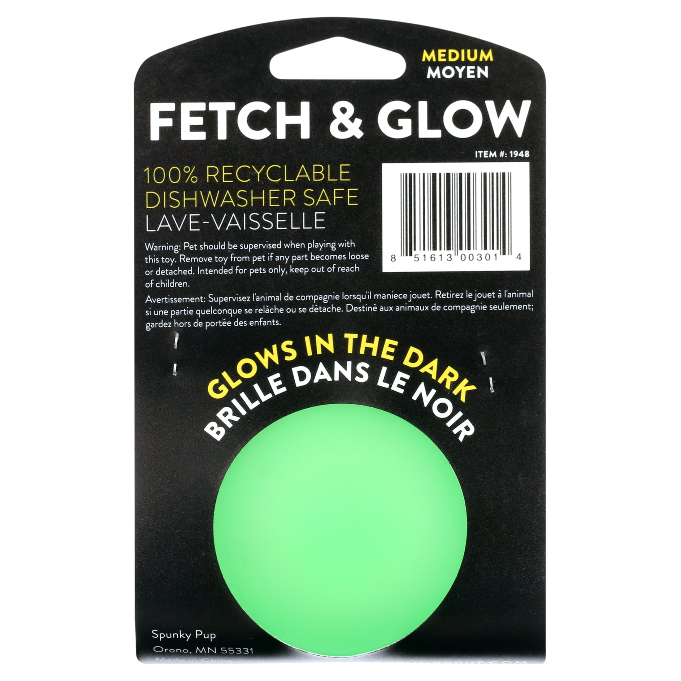 (3 pack) Spunky Pup Fetch & Glow Ball Medium Dog Toy