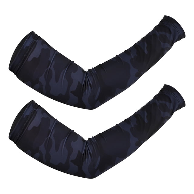 1 par de mangas de compresión de codo de brazo de protección solar de camuflaje, manga de brazo de enfriamiento para deportes de béisbol, fútbol, baloncesto, negro azul, tamaño XL