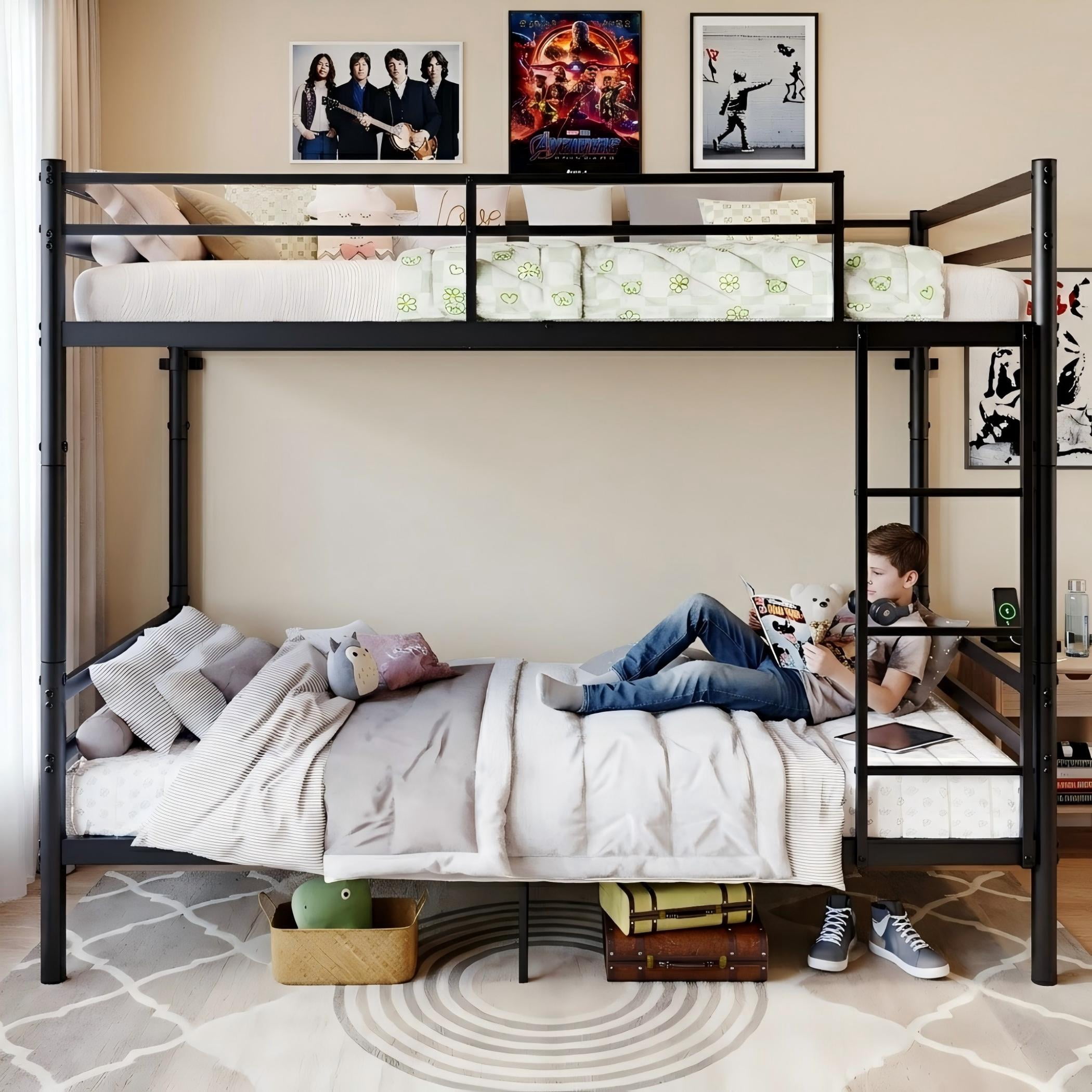 Aukfa Twin over Twin Metal Bunk Bed, Convertible Bunk Bed Frame Separates into 2 Twin Beds, Space-Saving, Black