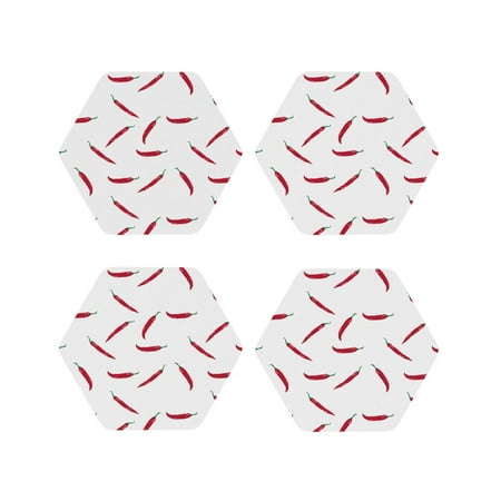

Coasters Set of 4 - Dried chili pepper Drink Coasters for Tabletop Protection Leather Coasters for Living Room Decor and Housewarming Gift Hexagon