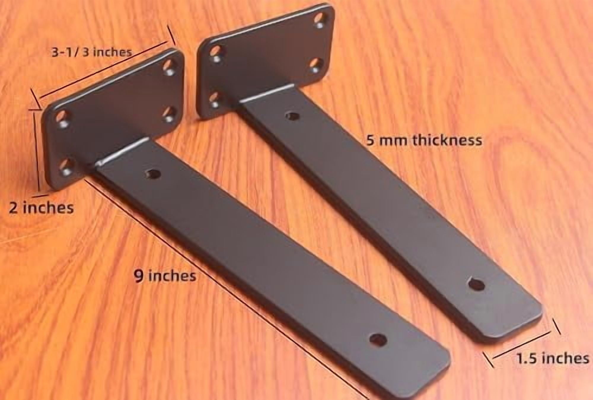 6 Pack - 9 inch Black Hidden L Shelf Bracket (1/5 Inch Thicked) Iron Floating Shelf Brackets Rustic Industrial Metal Brackets for Shelf Support