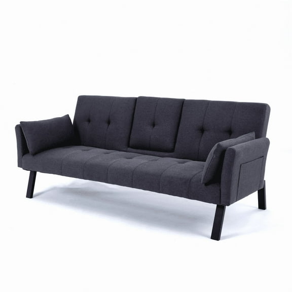 Multifunctional cotton and linen sofa bed suitable for small living rooms and bedrooms, foldable, with cup holders and side storage