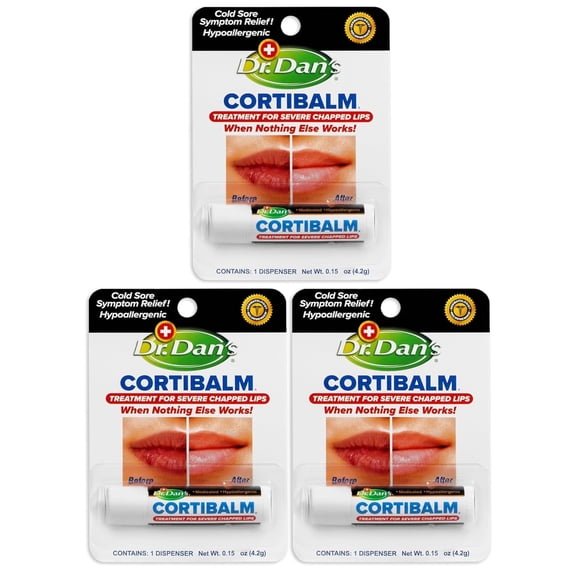Dr. Dan's CortiBalm Medicated Lip Balm with 1% Hydrocortisone for Chapped Lips, 0.14 oz, 3 Count