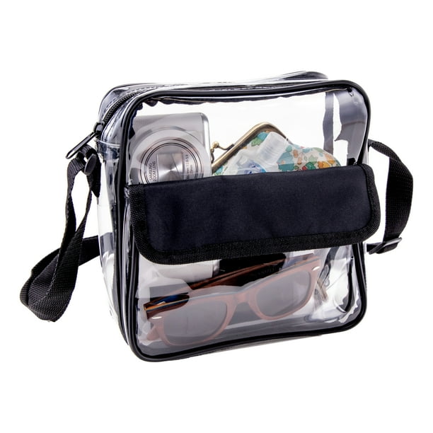Clear Crossbody Messenger Shoulder Bag with Adjustable Strap (Black