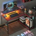 thumbnail image 1 of Pinmoco 42" Reversible L-Shaped Gaming Desk with Monitor Stand, LED Lights& Headset Hooks, Home Office, Carbon Fiber Black, 1 of 11
