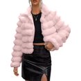 thumbnail image 1 of Chaqueta de Piel Sintética para Mujer, Abrigo Corto Abullonado de Larga, Abrigo Cálido de Invierno. Rosa M, 1 of 8