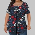 thumbnail image 3 of Plus Size Tops for Women Casual Summer Short Sleeve T Shirts Fashion Pleated Printing Pullover Oversized Loose Square Collar Blouses Tops Printing 03 L, 3 of 4