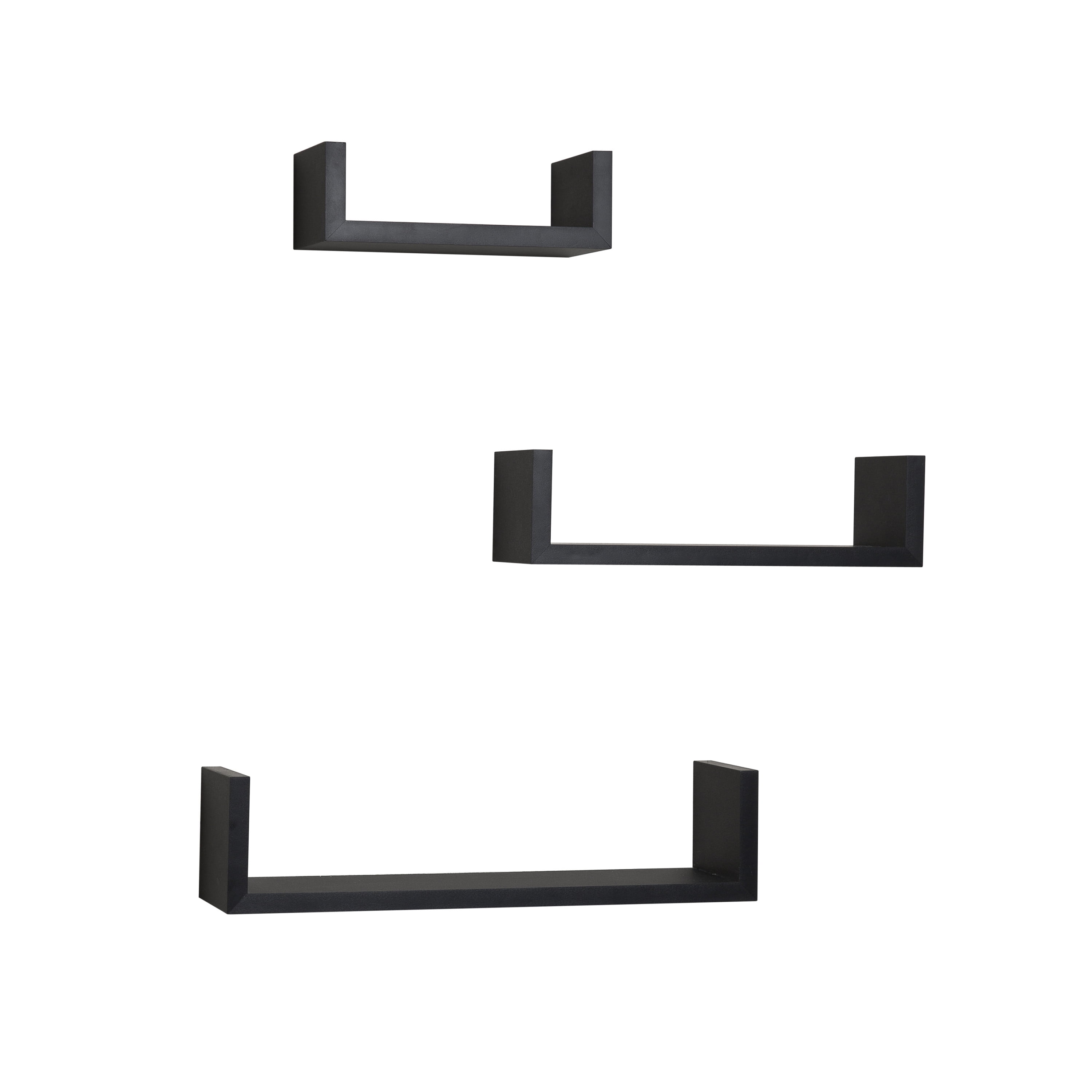 Danya B. Floating 'U' Laminated Black Shelves (Set of 3)