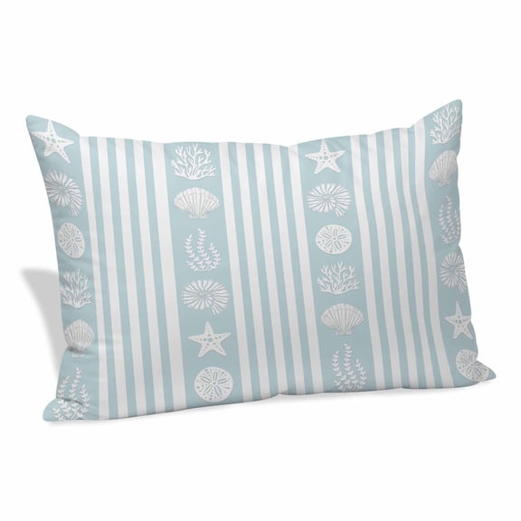 Sky Blue Striped Coastal Pillow Covers 12"x20", Nautical Beach Starfish Shell Soft Brushed Microfiber Breathable Throw Pillow Covers, Pillowcase with Zipper for Couch Sofa Bedroom Living Room