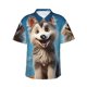 thumbnail image 1 of Balery Blue Sky Cute Wolf Camisas hawaianas de manga corta para hombre, camisas playeras de corte holgado, camisas de vacaciones con botones,Medium, 1 of 7