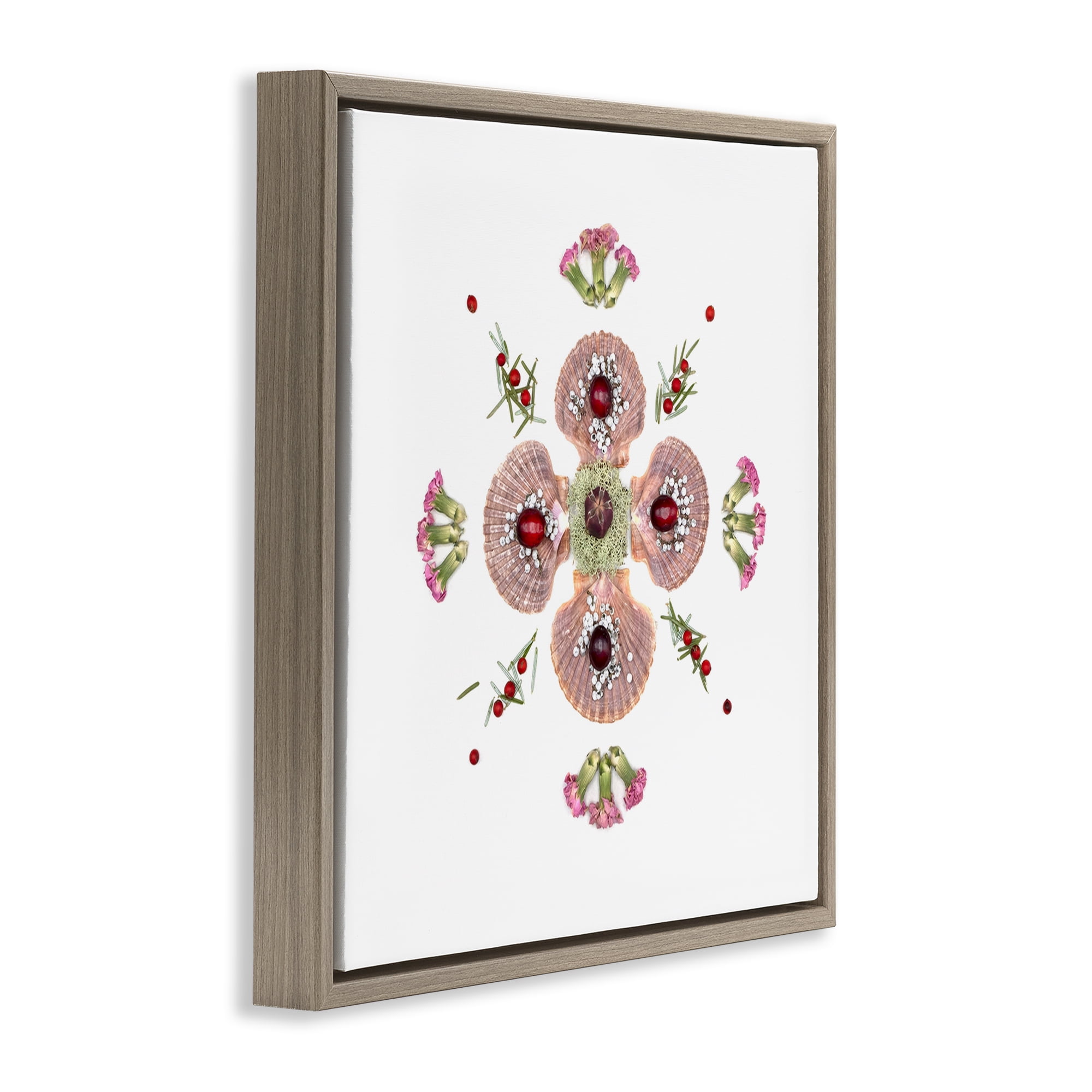 Stupell Industries Clam Shells & Botanicals Pattern Brown Framed Floater Canvas Wall Art, design by Beth Adoette