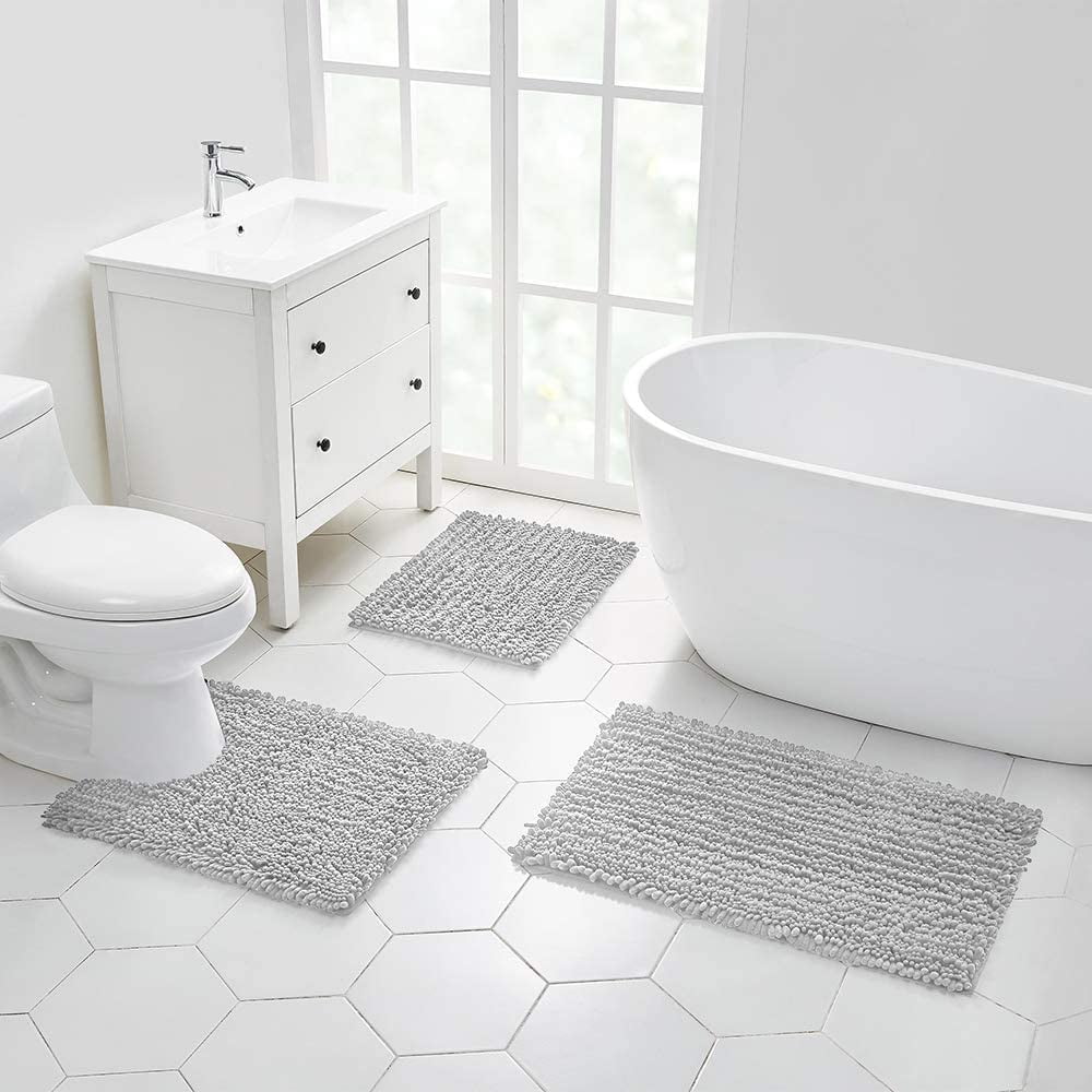 VICYAK Chenille Bathroom Rug 20x32 inches Non-Slip Bath Mat Soft Cozy  Shaggy Durable Thick Bath Rugs Grey