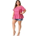 thumbnail image 3 of DARING DIVA Women's Plus Polka Dots Ruffle Sleeves Babydoll Tiered Blouse 3X Hot Pink, 3 of 6