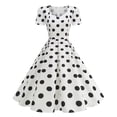 thumbnail image 2 of Uootdi Women's Dresses Sweetheart Neck Puff Sleeve Polka Dot Retro High Waist Flared Hem Cocktail Midi Dresses Gift, 2 of 9
