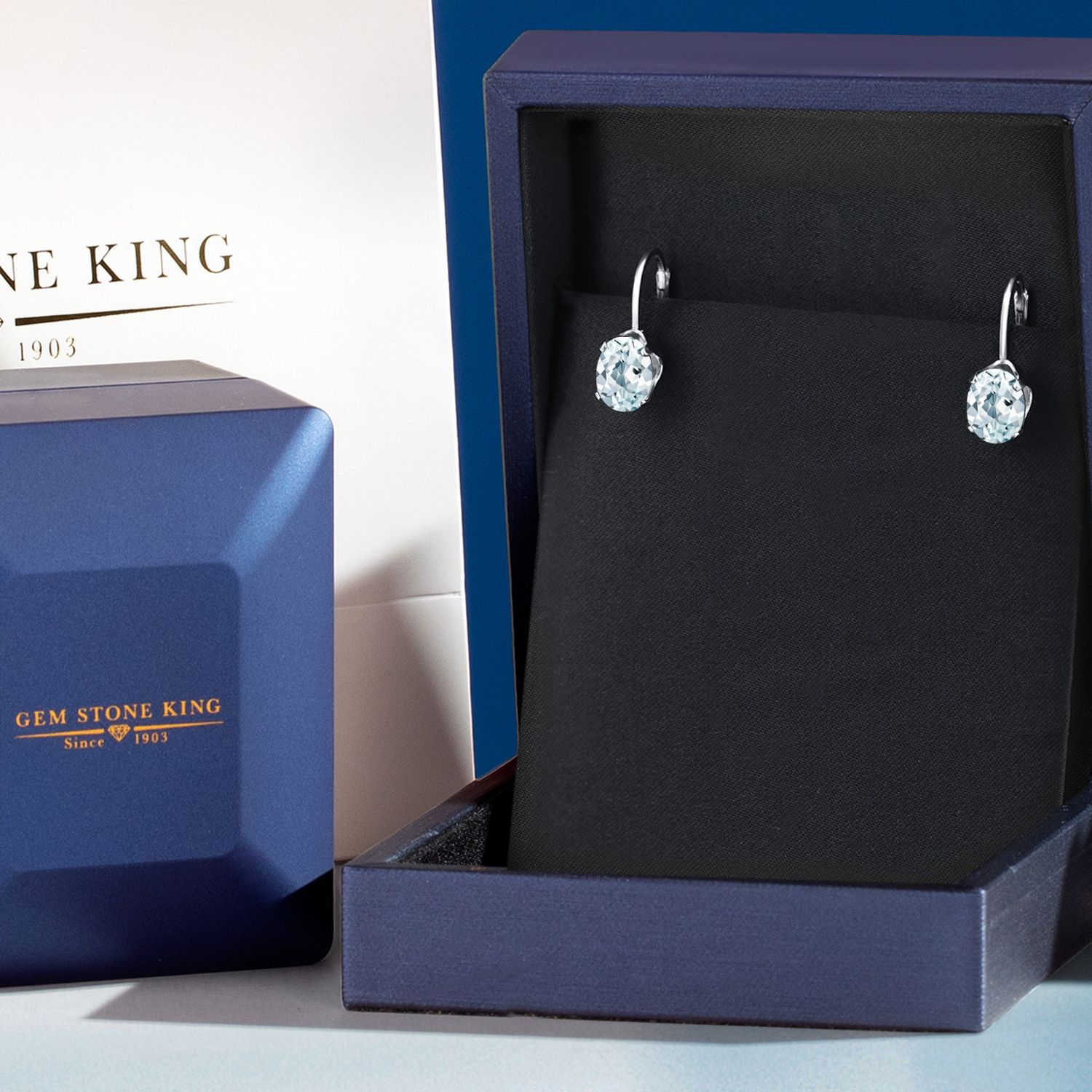 Gem Stone King 925 Sterling Silver Sky Blue Aquamarine Leverback Earrings for Women (2.40 Cttw, Gemstone March Birthstone, Oval 8X6mm)