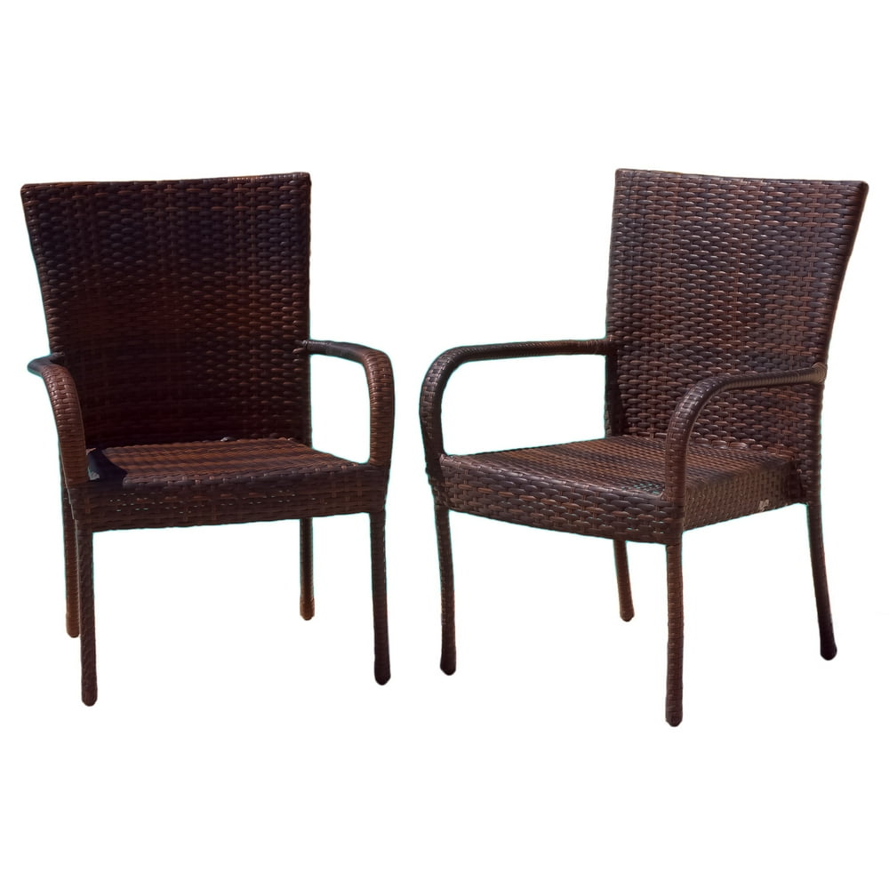 Brown Outdoor Wicker Stackable Arm Club Chairs (Set of 4)