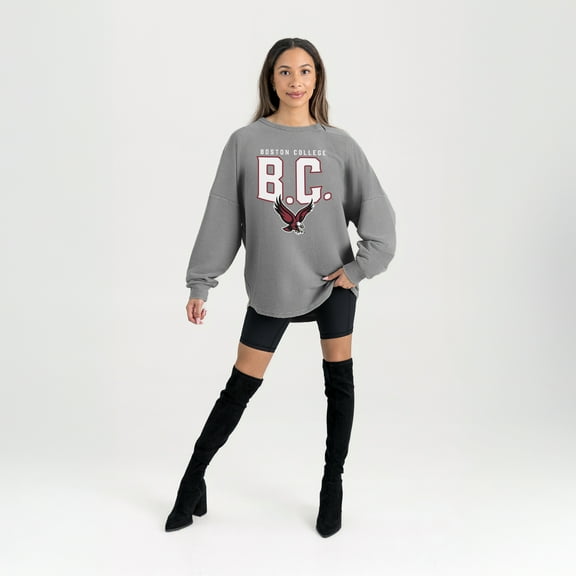 Women's Gameday Couture Gray Boston College Eagles Oversized Pure Motion Corded Sweatshirt
