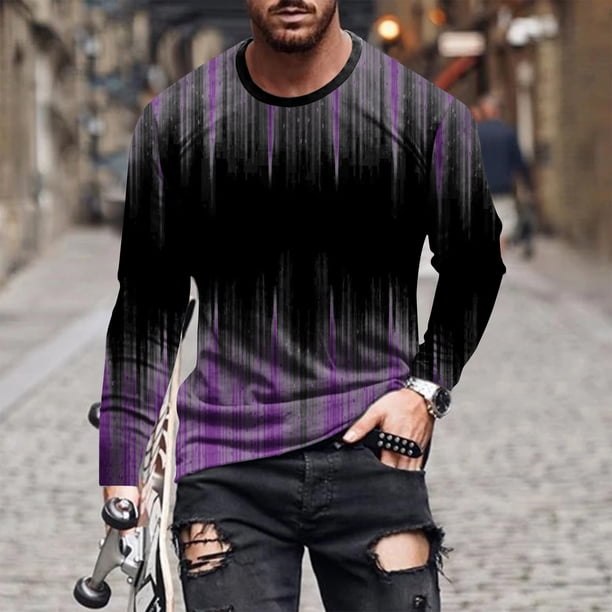 Blusas y camisas de manga larga con cuello redondo para hombre, blusa informal de manga larga con cuello redondo y estampado.