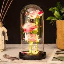 Steadline Artificial Rose Glass Dome Display Romantic Valentine's Day Gift for Her with LED Illumination Unique Home Decor Present for Anniversary Wedding