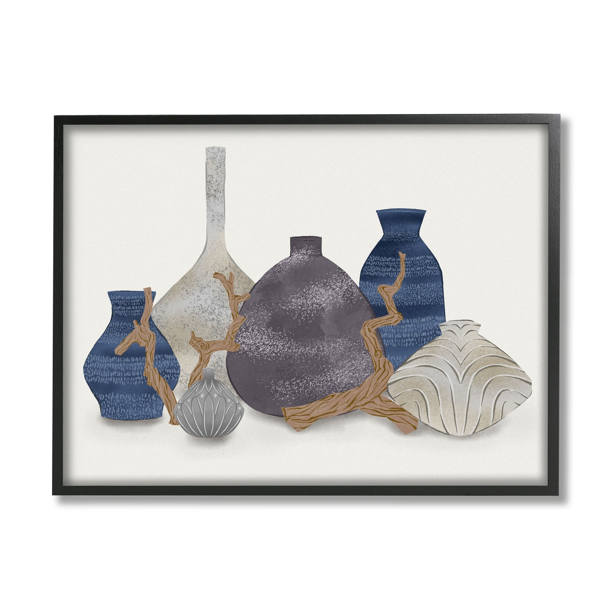 Stupell Industries Ornate Vase Still Life Leaning Driftwood Branches Graphic Art Black Framed Art Print Wall Art, Design by Ziwei Li