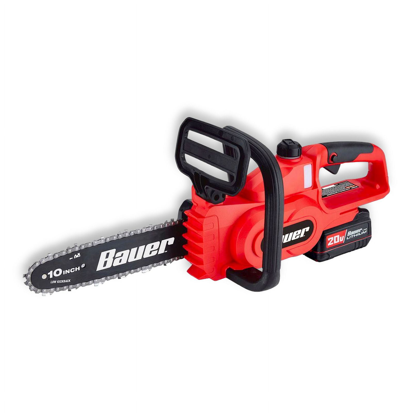 Bauer 20V Cordless Chainsaw 10" Bar, Battery-Powered Brushless (Tool Only) , Red