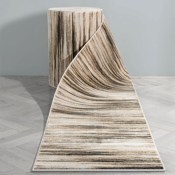 Well Woven Custom Size Runner - Choose Your Length - Sevvina Ivory & Brown Zig-Zag Stripes Distressed 27 Inches Wide x 11 Feet Long Runner (27" x 11' Runner) Rug