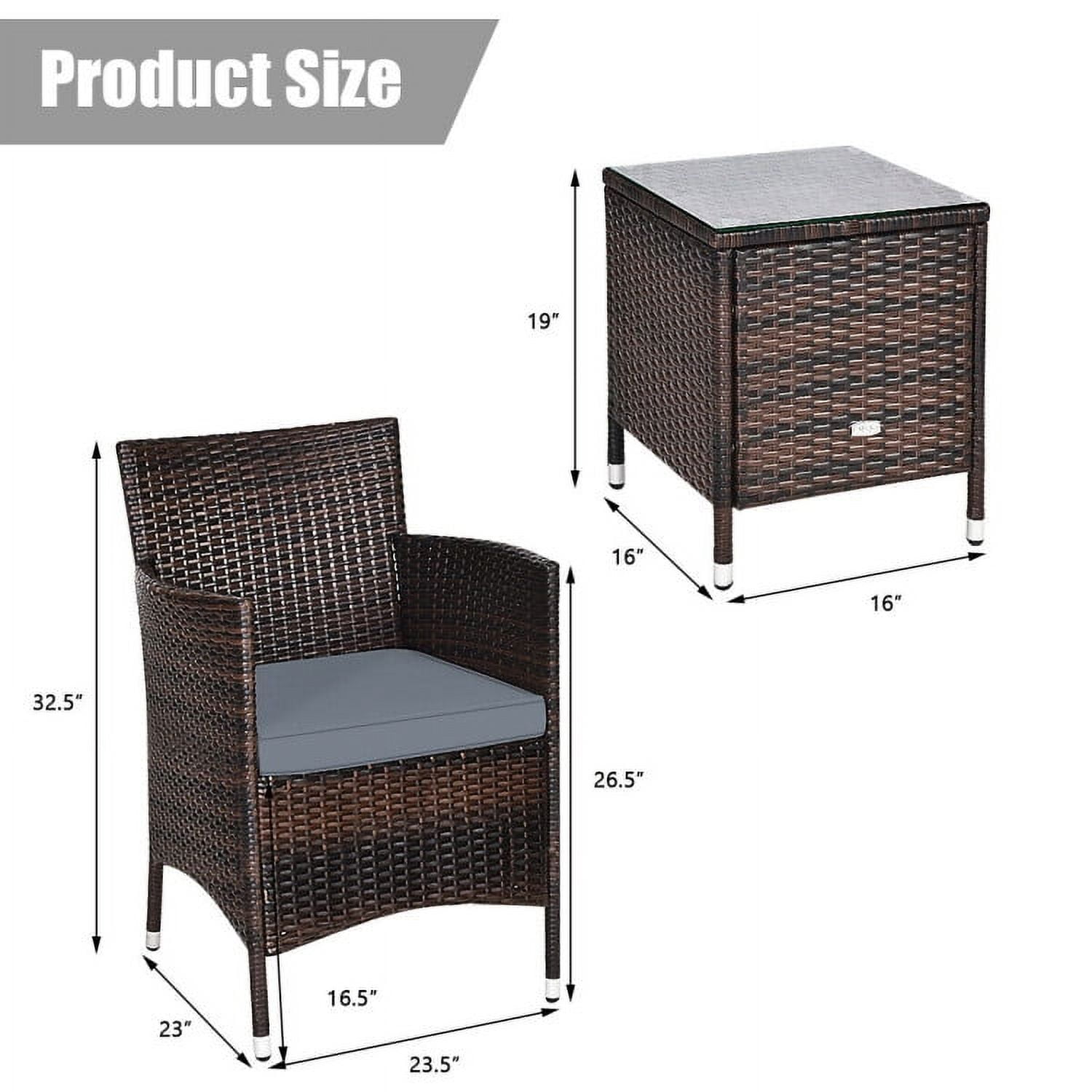 Aimee Lii 3 Piece Wicker Patio Furniture Set, Wicker Outdoor Sectional with Washable and Removable Cushion for Patio, Gray