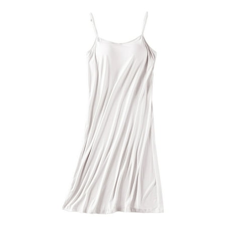 gvdentm Sleeveless Nightgowns for Women Women Nightgown Satin Chemise Lingerie Dress V Neck Sleepwear Slips Nightie White XXL