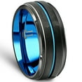 thumbnail image 2 of Pompeii Men's Black & Blue Tungsten Ring Brushed Beveled Step Cut Wedding Band (,), 2 of 3