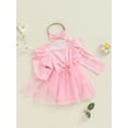 thumbnail image 3 of Musuos Baby Girl 2 Piece Sweet Summer Set, 0-18Months Pink Daisy Print Long Sleeve Ribbed Romper Dress Bow Headband Infant Outfits, 3 of 9