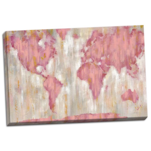 Gango Home Decor Contemporary Blushing World Map v2 Crop by Silvia Vassileva (Ready to Hang); One 24x16in Hand-Stretched Canvas