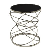 DecMode 20" x 24" Silver Marble Open Ring Accent Table with Black Marble Top, 1-Piece