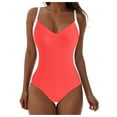 thumbnail image 3 of Wamejoo Women Wide Straps V Neck One Piece Swimsuit Lace Up Tummy Control Slimming Bathing Suit Cross Back Swimwear (Orange, XXXL), 3 of 9