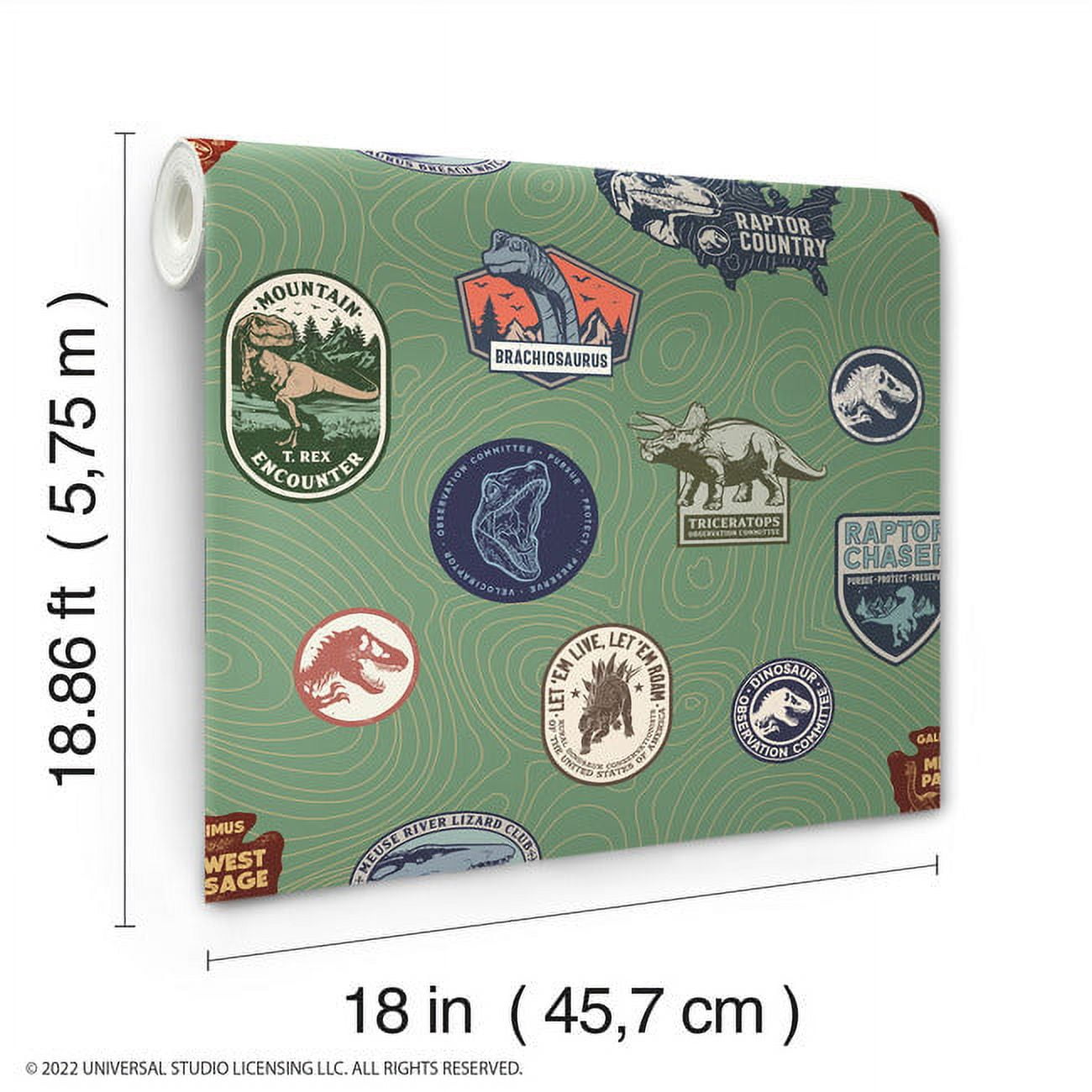 RoomMates Jurassic World Badges Vinyl Roll Wallpaper, 1 Roll