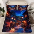 thumbnail image 3 of Feelyou Ancient Japanese House Twin Sheet Sets, Dreamy Streetscape Twin Fitted Sheet, Retro Tokyo Theme Flat Sheet, Breathable Home Decor, 3pcs, 3 of 8