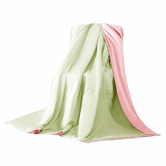 Ultra-Cooling Summer Ice Blanket, Thin Lightweight Breathable Silky Soft Double Side Enhanced Cooling for Bed & Couch, Machine Washable & Durable (Green-Pink, 150*200cm)