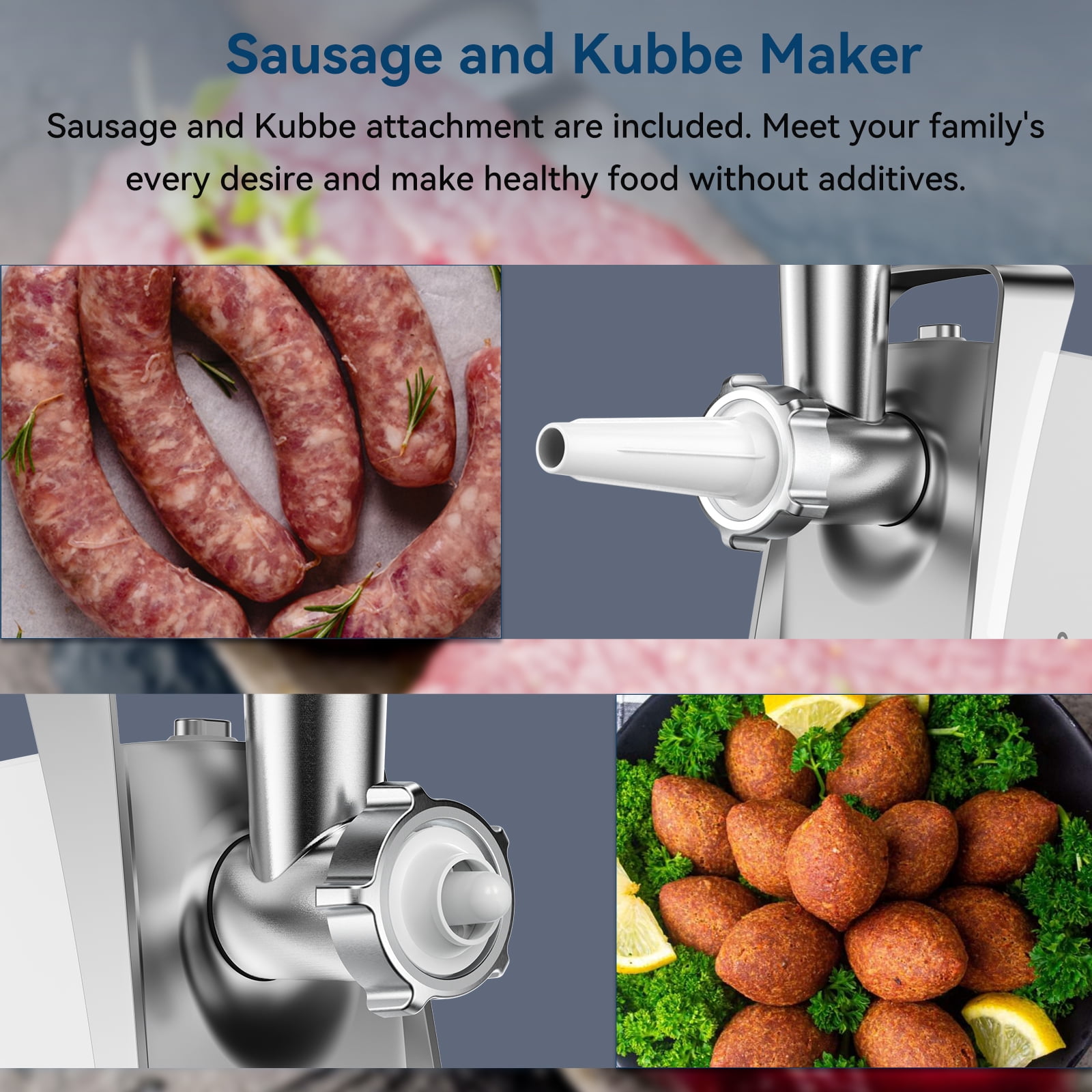 LINKChef Meat Grinder, 1500W Max Electric Meat Grinder Machine for Home Use, 3 Plates, Sausage Stuffer (White)