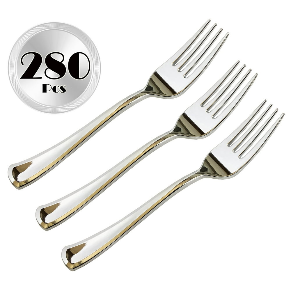 JL Prime 280 Piece Silver Plastic Forks Bulk Set, Silver Plastic