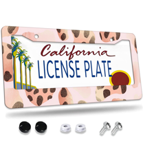 1 Pcs Leopard Pattern License Plate Frame, License Plate Cover for Car Decorative Parts, Aluminum License Plate Bracket Holder Rust-Proof Weather-Proof for US Standard Car