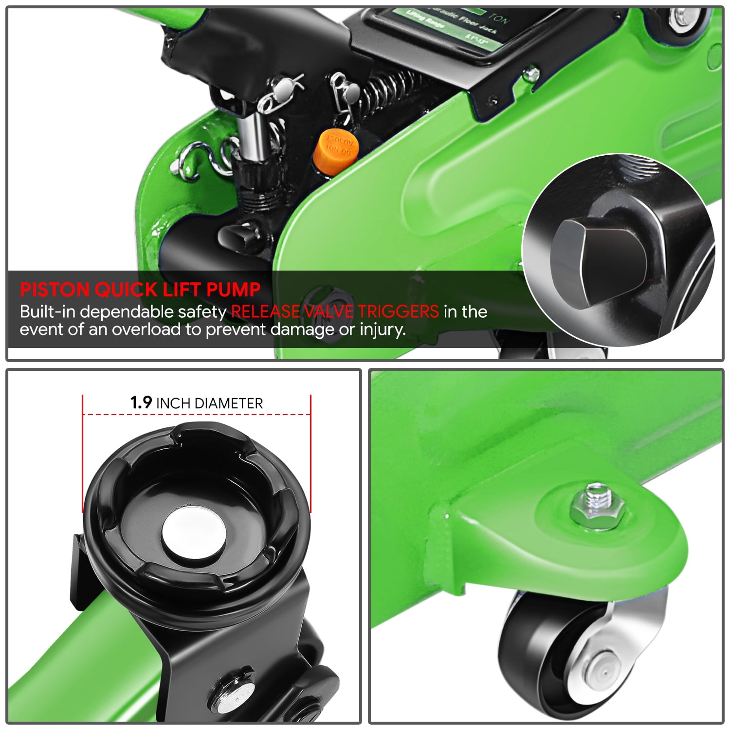 2 Ton 4000 lbs Hydraulic Trolley Floor Lift Jack Stands Combo Lifting Car Green
