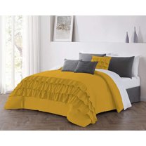 DNG Creations 1 Piece Three Line Ruffle Duvet Cover With Zipper Closure & Corner Ties - 800 Threads Count, 100% Egyptian Cotton ( Solid Gold - Twin/Twin XL )