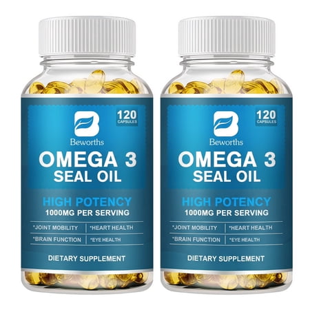 (2 Pack) Omega 3 Capsules with EPA DHA, Support Brain Heart & Eye Health, Joint Mobility & Immune Support, 1000mg Per Serving, 240 Count
