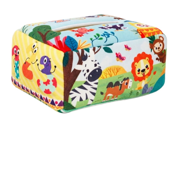 Baby Sensory Tissue Box Toy for Toddlers – Soft Plush Montessori Learning Toy with 10 Colorful Silk Scarves & 3 Crinkle Tissues – Early Development Education Gift