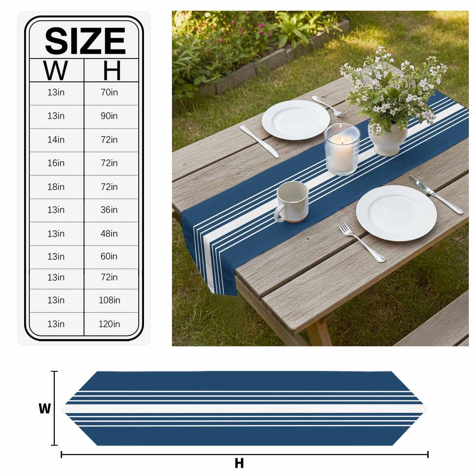 Navy Blue White Stripe Table Runner Linen Burlap Table Runner 90 Inches Long Modern Rustic Vertical Striped Dresser Scarves for Kitchen Island Coffee Dining Room Party Holiday Decoration 13"x90"