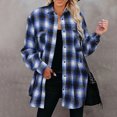 thumbnail image 1 of IROINID Veste Décontractée Mi-Longue pour Femmes Col Rabattu à Carreaux Simple Boutonnage Surchemise Manches Longues, Bleu, 1 of 4