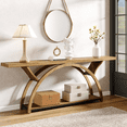 thumbnail image 3 of Tribesigns Console Table with Storage Shelf, 70.87" Sofa Table Behind Couch, 2-Tier Rustic Entryway Table with Half Moon Frame for Hallway (Wood), 3 of 6
