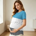 thumbnail image 2 of AKOEE Women's Maternity Tops Colorblock Soft Double Layer Breastfeeding Pregnancy Nursing T-Shirts Short Sleeve (S, Blue D), 2 of 8
